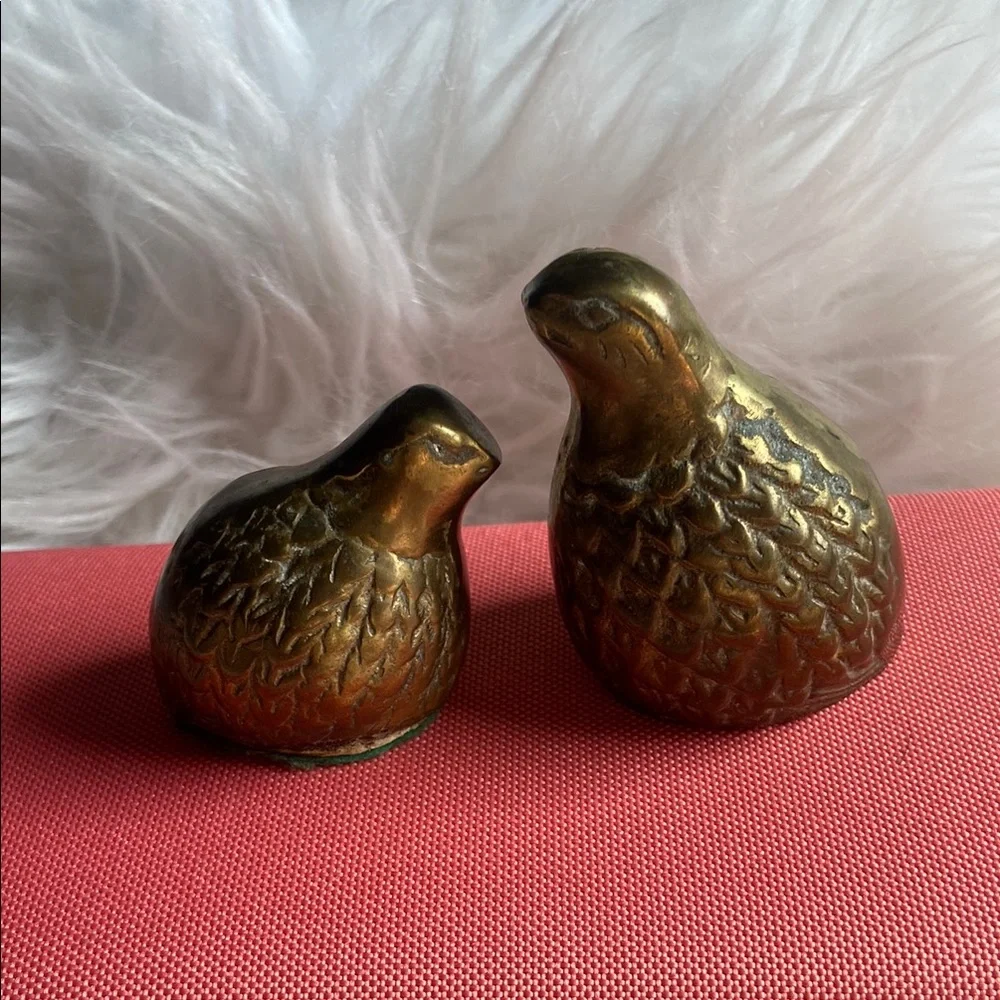 Vintage Brass Quail Bird Statues Figurine/ Paperweights- Set of 2